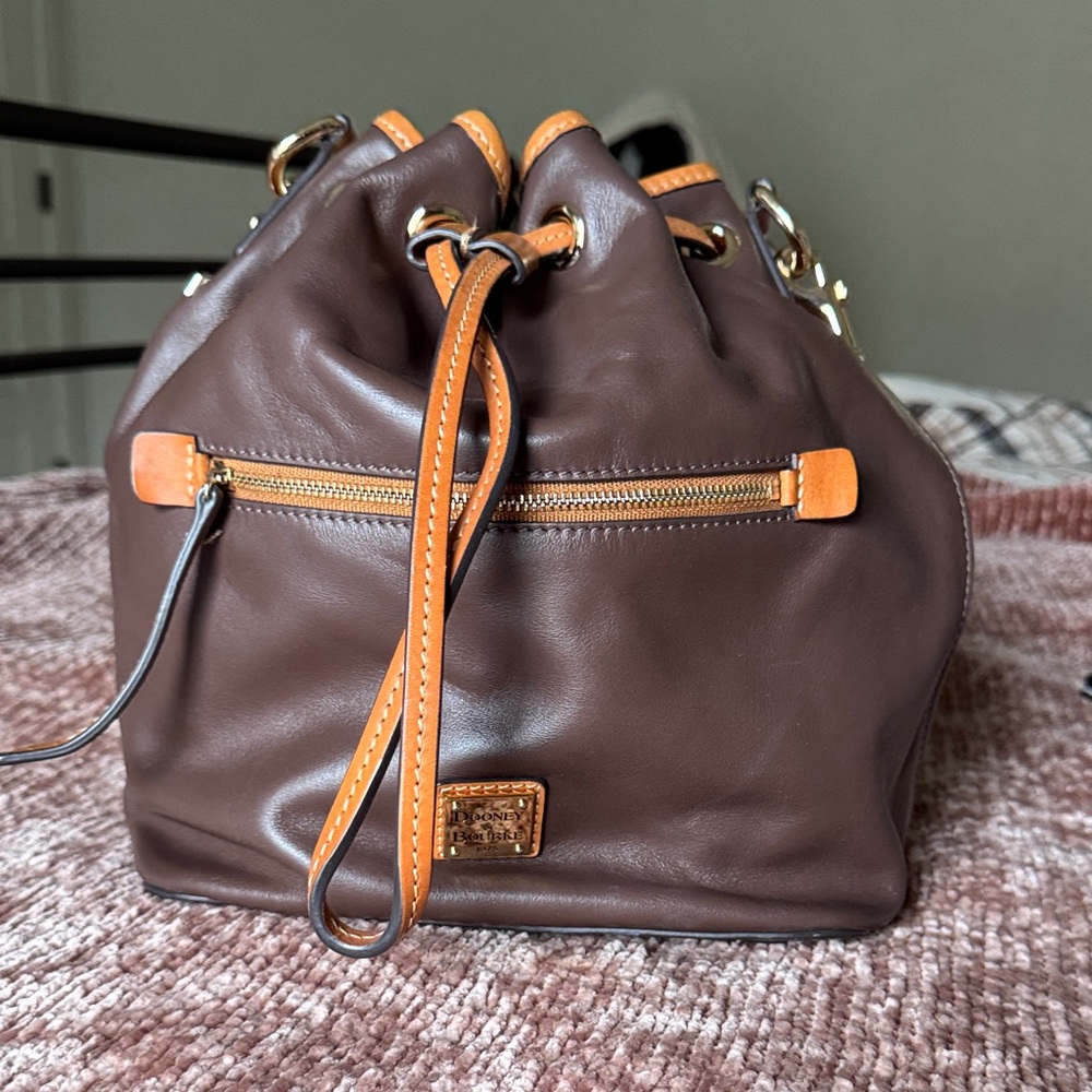 Dooney & Bourke Chocolate Brown Hobo with Orange Trim